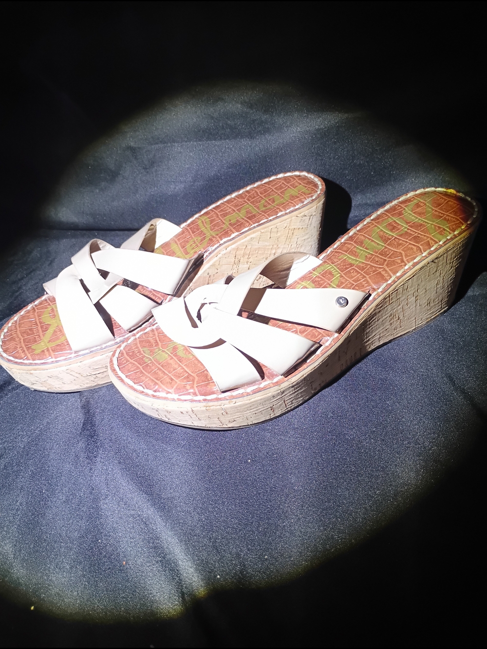 Sam Edelman Cream Leather Strappy Cork Platform Wedge Sandals